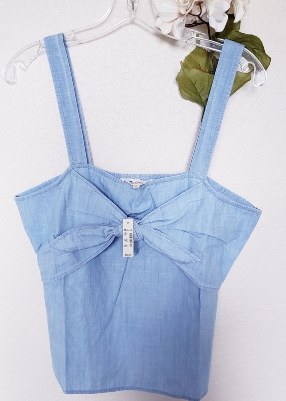 Madewell Chambray Cotton Spring Summer Tie Front Keyhole Cami Top NEW